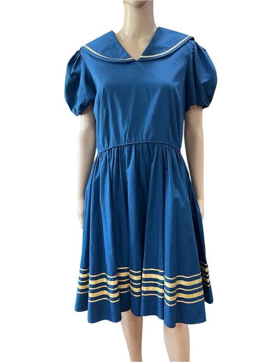 Vintage Dresses & Skirts - Vintage Style Blue Sailor Dress | Handmade Nautical Middy Pinup Dresee-M/L
